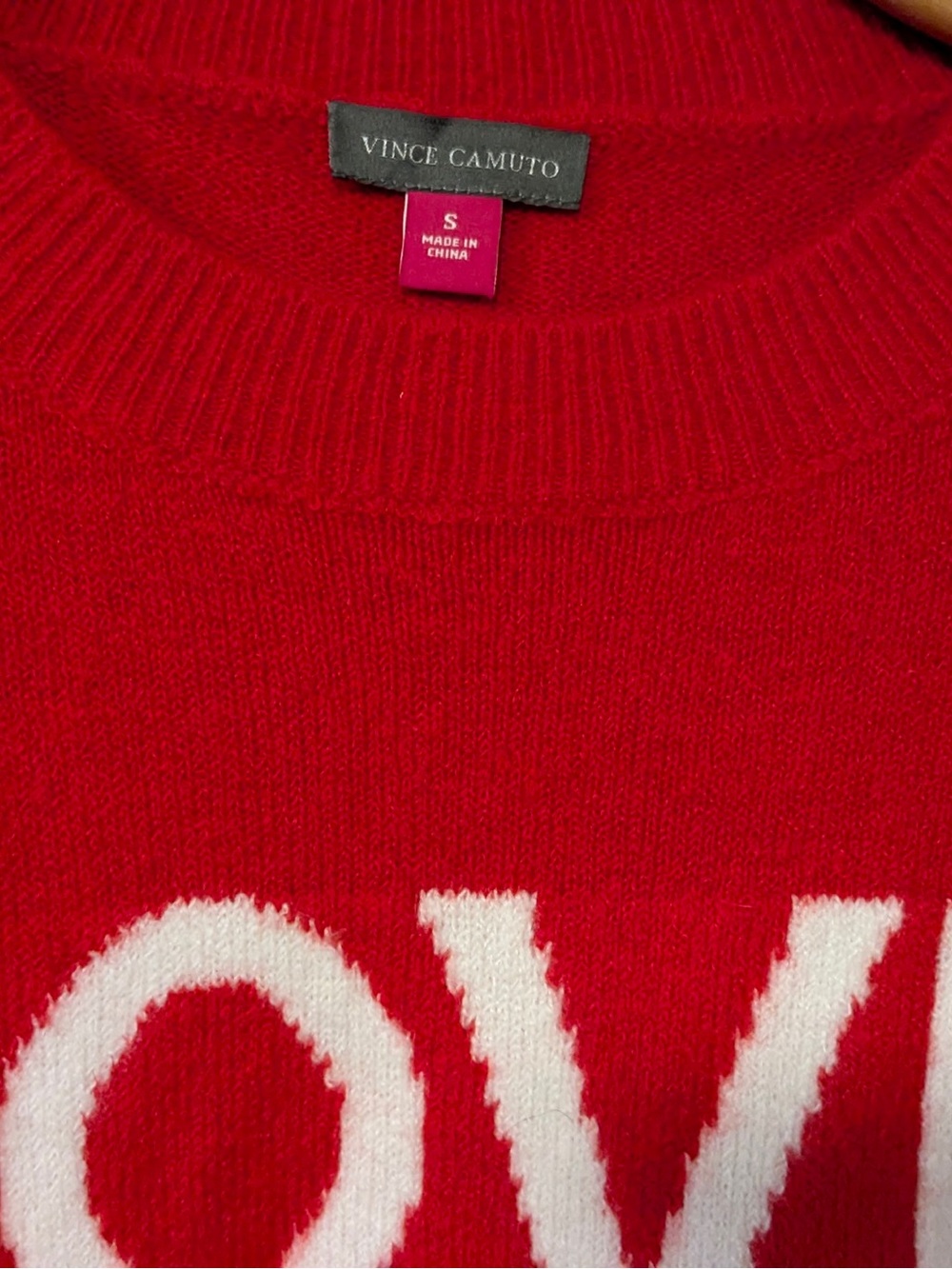 Vince Camuto Red Knit Sweater with White LOVE Detail - Picture 3 of 6